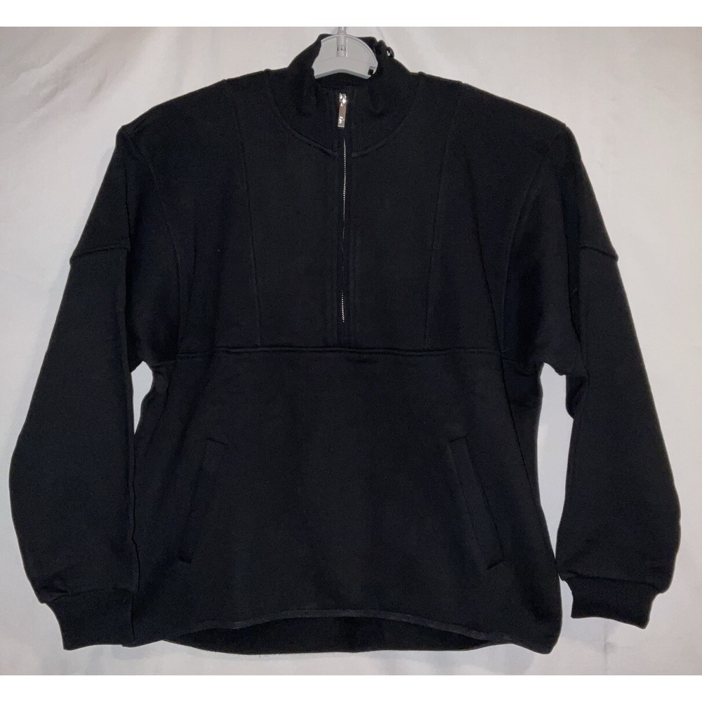 NWT Women's YoungLA Throwback Pullover Half Zip Sweatshirt Sweater Black Small